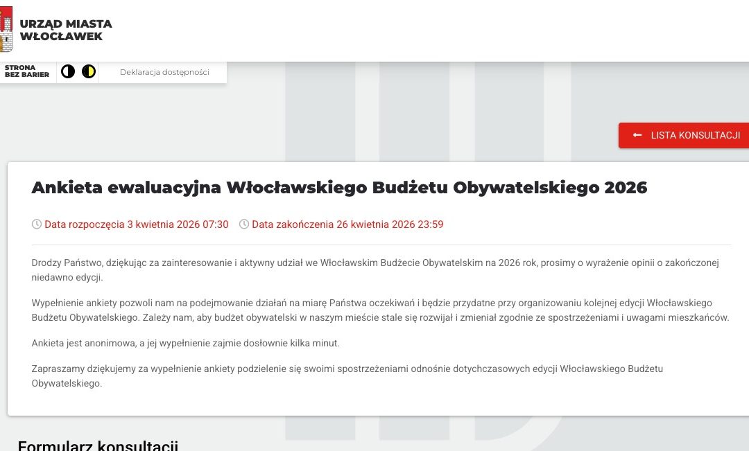 Ankieta ewaluacyjna Włocławskiego Budżetu Obywatelskiego 2026